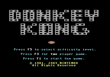 Donkey Kong title screen for Commodore 64